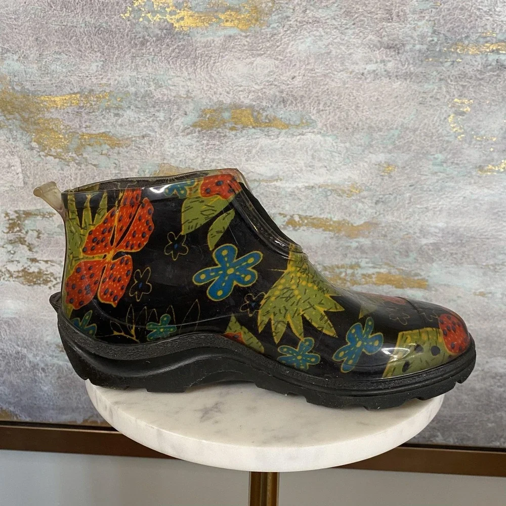 Sloggers Rain Boots Womens Size 8 Multicolor Floral Ankle Garden Waterproof